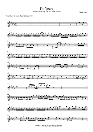 Jason Mraz  score for Tenor Saxophone Soprano (Bb)