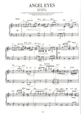 Jazz Standard Angel Eyes score for Piano