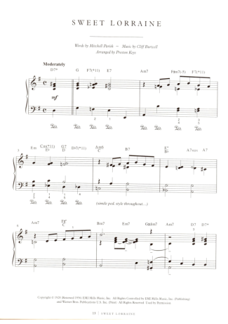 Jazz Standard Sweet Lorraine score for Piano