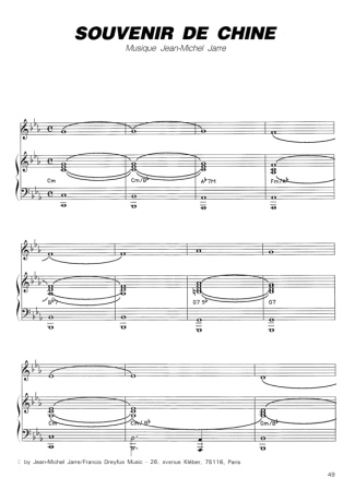 Jean Michel Jarre Souvenir De Chine score for Piano