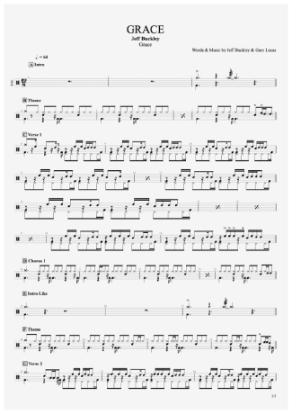 Jeff Buckley Grace score for Drums