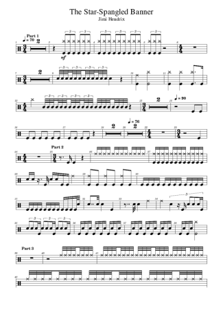 Jimi Hendrix The Star Spangled Banner score for Drums
