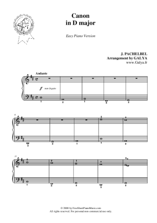 Johann Pachelbel  score for Piano