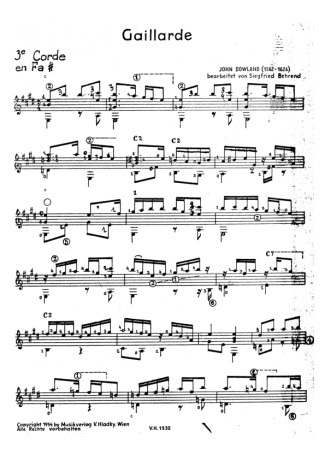 John Dowland Gaillarde score for Acoustic Guitar