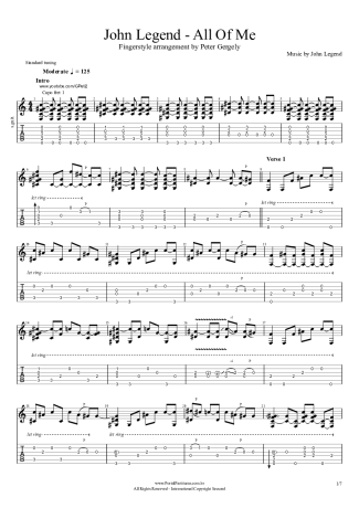 John Legend All Of Me score for Acoustic Guitar