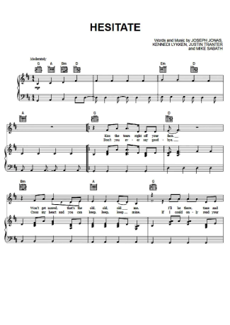 Jonas Brothers Hesitate score for Piano