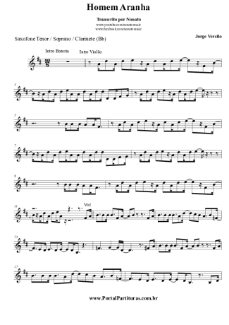 Jorge Vercillo  score for Tenor Saxophone Soprano (Bb)