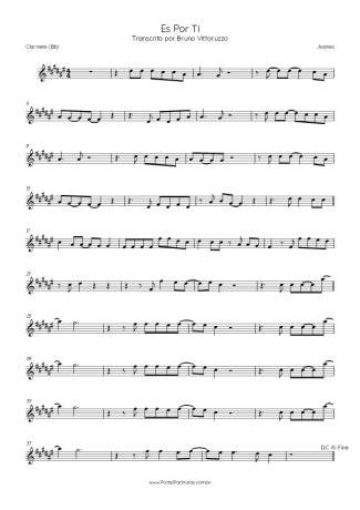 Juanes  score for Clarinet (Bb)