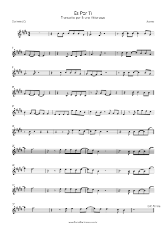 Juanes  score for Clarinet (C)