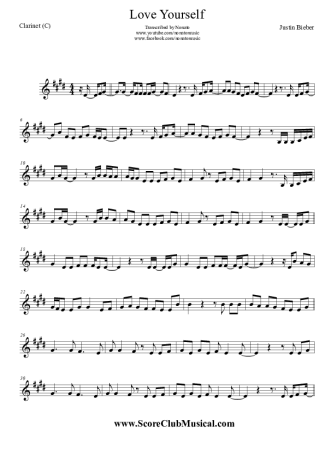 Justin Bieber  score for Clarinet (C)