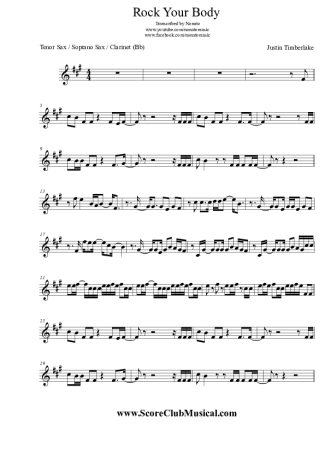 Justin Timberlake Rock Your Body score for Tenor Saxophone Soprano (Bb)