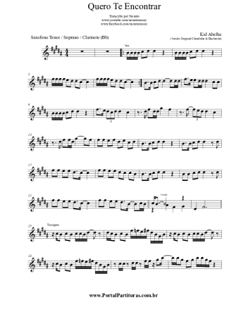 Kid Abelha Quero Te Encontrar score for Clarinet (Bb)