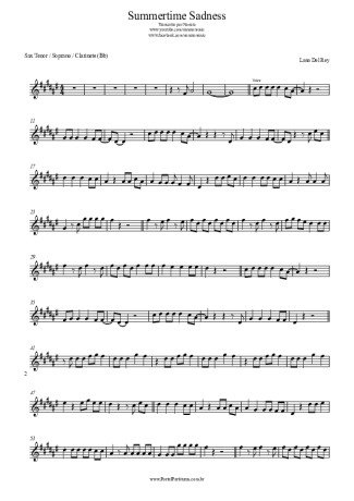 Lana Del Rey Summertime Sadness score for Tenor Saxophone Soprano (Bb)