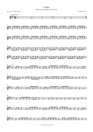 Legião Urbana Índios (Versão Acústico MTV) score for Tenor Saxophone Soprano (Bb)