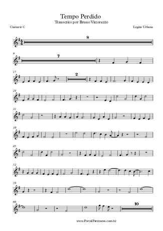 Legião Urbana Tempo Perdido score for Clarinet (C)