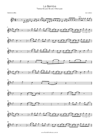 Los Lobos La Bamba score for Clarinet (Bb)