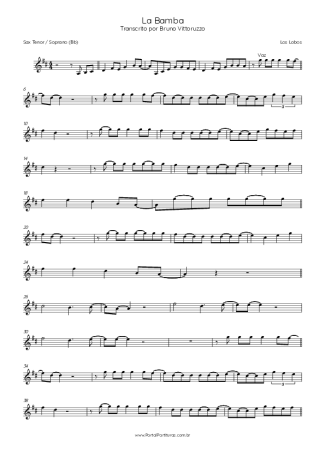 Los Lobos La Bamba score for Tenor Saxophone Soprano (Bb)