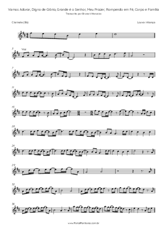 Louvor Aliança Vamos Adorar, Digno De Glória, Grande é O Senhor, Meu Prazer, Rompendo Em Fé, Corpo E Família score for Clarinet (Bb)