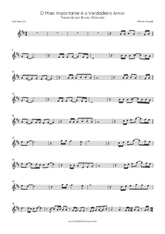 Márcio Greyck O Mais Importante é O Verdadeiro Amor score for Clarinet (C)