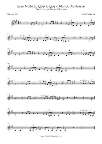 Marília Mendonça Essa Noite Eu Queria Que O Mundo Acabasse score for Clarinet (Bb)