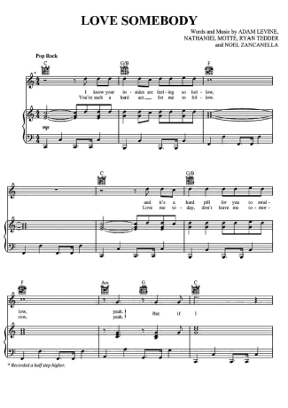 Maroon 5 Love Somebody score for Piano