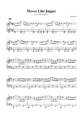 Maroon 5 Moves Like Jagger (feat Christina Aguilera) score for Piano