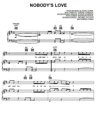 Maroon 5 Nobodys Love score for Piano