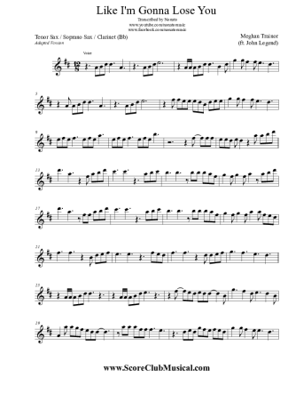 Meghan Trainor Like I´m Gonna Lose You (ft. John Legend) score for Clarinet (Bb)