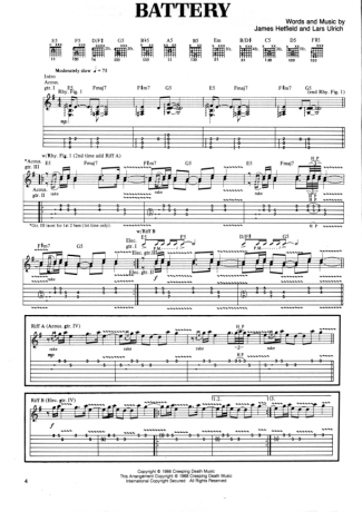 Metallica  score for Guitar