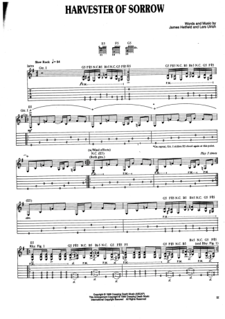 Metallica Harvester Of Sorrow score for Guitar