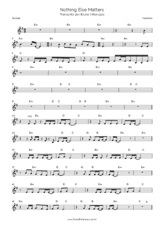 Metallica Nothing Else Matters score for Keyboard