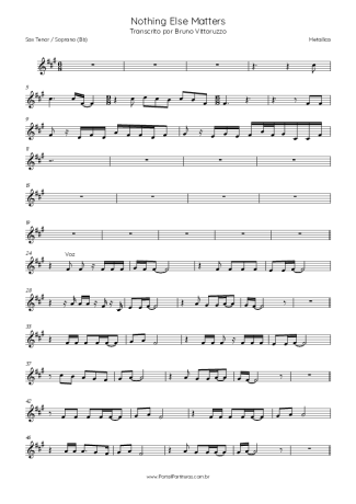 Metallica Nothing Else Matters score for Tenor Saxophone Soprano (Bb)