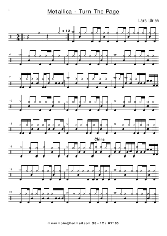 Metallica  score for Drums