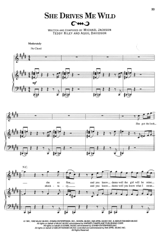 Michael Jackson She Drives Me Wild score for Piano