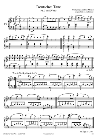 Mozart  score for Piano