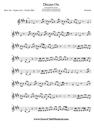 Nazareth Dream On score for Clarinet (Bb)