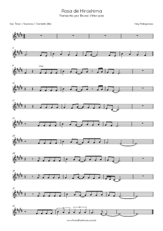 Ney Matogrosso Rosa De Hiroshima score for Clarinet (Bb)