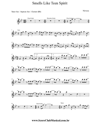 Nirvana Smells Like Teen Spirit score for Clarinet (Bb)