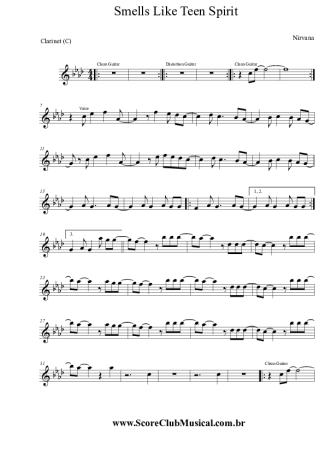 Nirvana Smells Like Teen Spirit score for Clarinet (C)