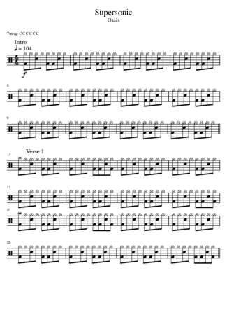 Oasis Supersonic score for Drums