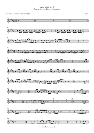 Oasis Wonderwall score for Clarinet (Bb)