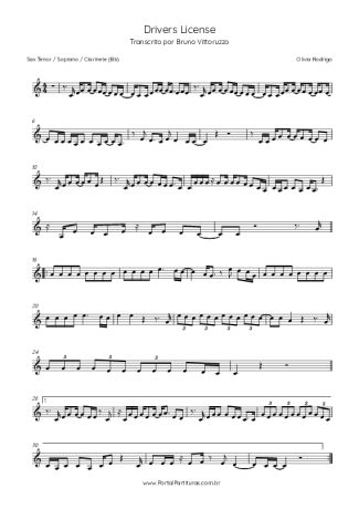 Olivia Rodrigo  score for Tenor Saxophone Soprano (Bb)