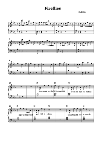 Owl City Fireflies score for Piano