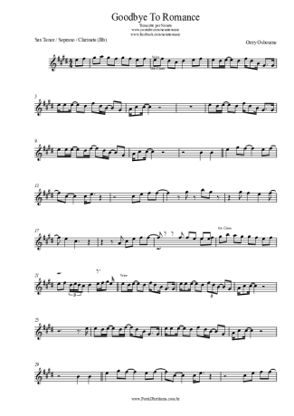 Ozzy Osbourne Goodbye To Romance score for Clarinet (Bb)