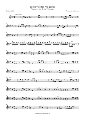 Paralamas do Sucesso Lanterna Dos Afogados score for Clarinet (Bb)