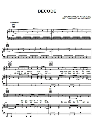 Paramore  score for Piano