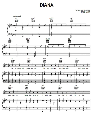 Paul Anka Diana score for Piano