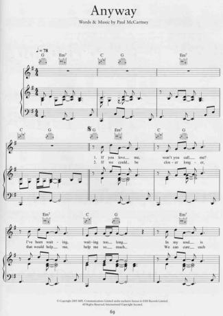 Paul McCartney  score for Piano