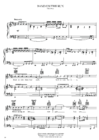 Paul McCartney Band On The Run score for Piano