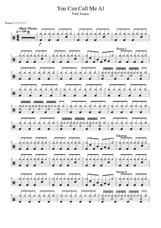 Paul Simon You Can Call Me Al score for Drums